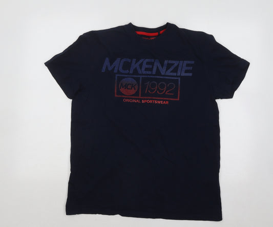 McKenzie Mens Blue Cotton T-Shirt Size M Round Neck