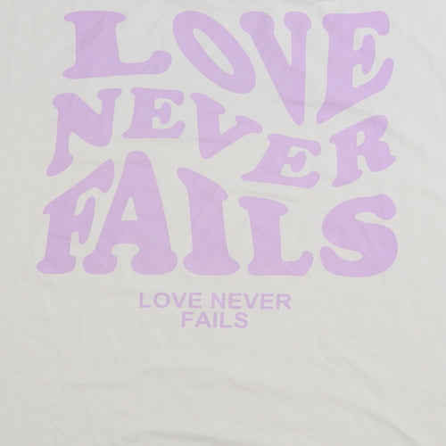SheIn Mens White Polyester T-Shirt Size L Round Neck - Love Never Fails