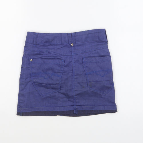 Nono Girls Blue Cotton Mini Skirt Size 8 Years Regular Button
