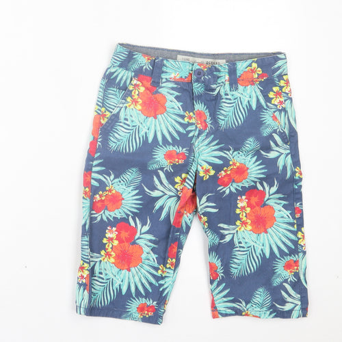 Denim & Co. Boys Blue Floral Cotton Bermuda Shorts Size 9-10 Years Regular Buckle