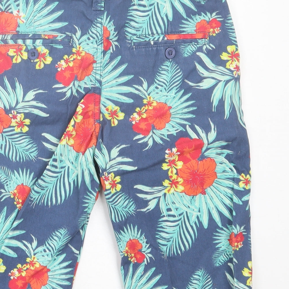 Denim & Co. Boys Blue Floral Cotton Bermuda Shorts Size 9-10 Years Regular Buckle