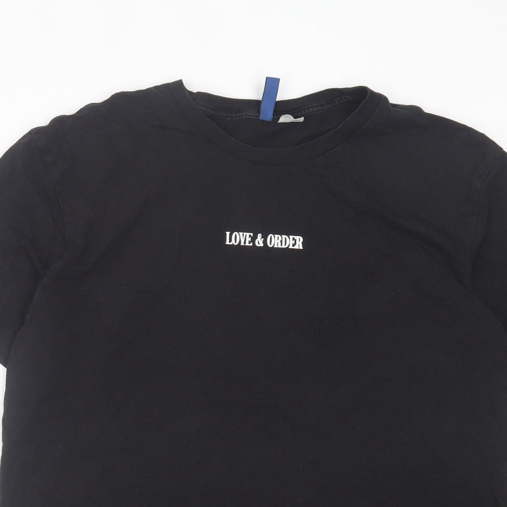 H&M Mens Black Cotton T-Shirt Size M Crew Neck - Love & Order