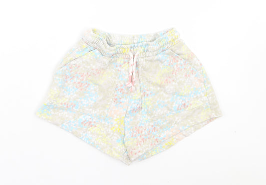 Leigh Tucker Girls Multicoloured Geometric Cotton Sweat Shorts Size 9-10 Years Regular Drawstring
