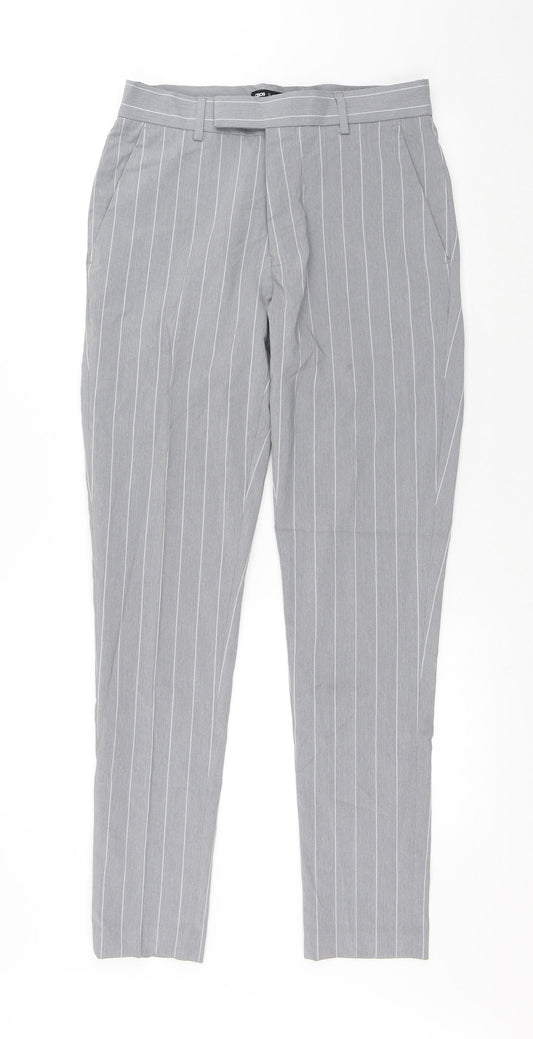 ASOS Mens Grey Striped Polyester Trousers Size 28 in L32 in Regular Hook & Eye