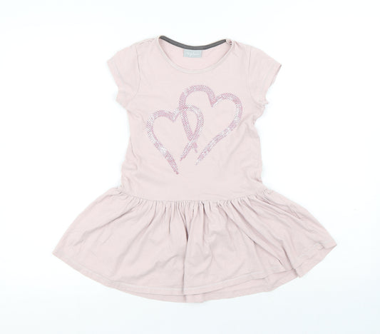 I Love Girls Wear Girls Pink Geometric Cotton T-Shirt Dress Size 7 Years Round Neck - Hearts