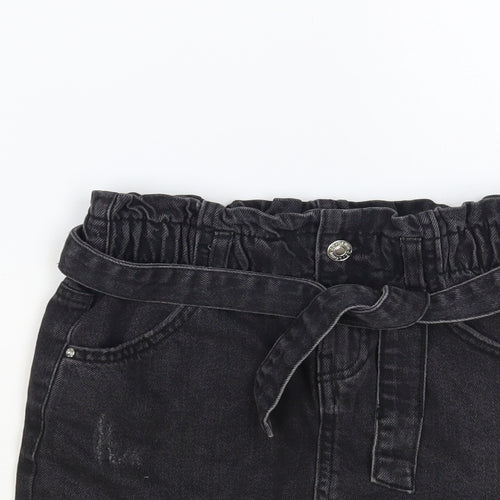 Denim & Co. Girls Black Cotton Mini Skirt Size 10-11 Years Regular Button - Distressed