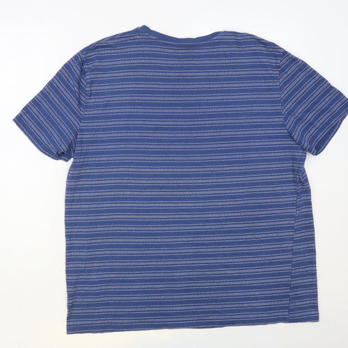 PEP & Co Mens Blue Striped Cotton T-Shirt Size 2XL Crew Neck