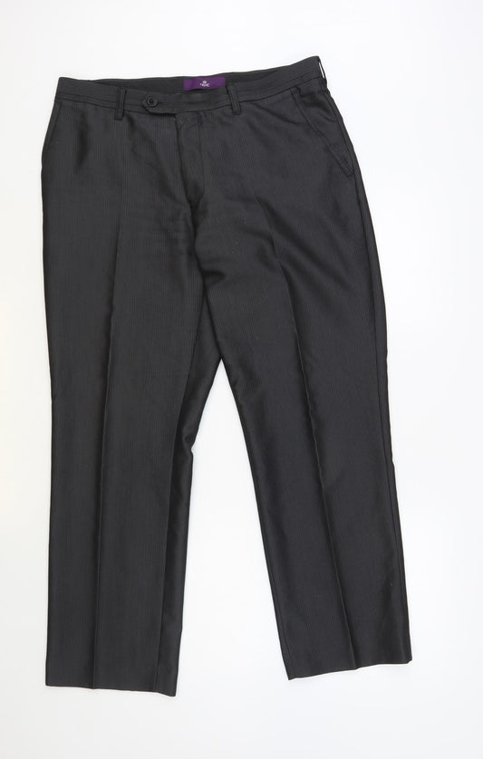 NEXT Mens Grey Striped Polyester Trousers Size 34 in L29 in Regular Button