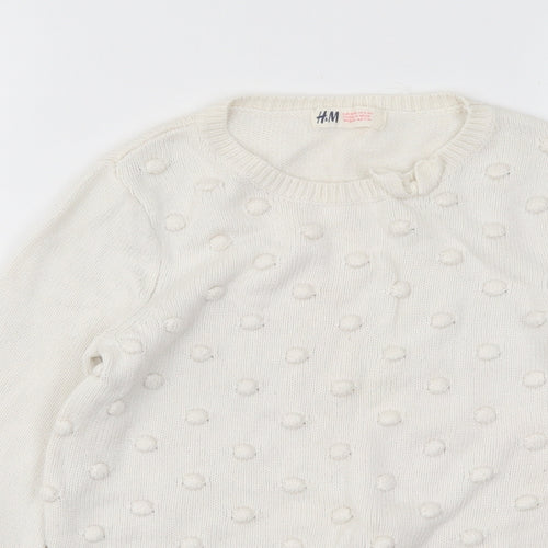 H&M Girls White Round Neck Geometric Viscose Pullover Jumper Size 9-10 Years Pullover