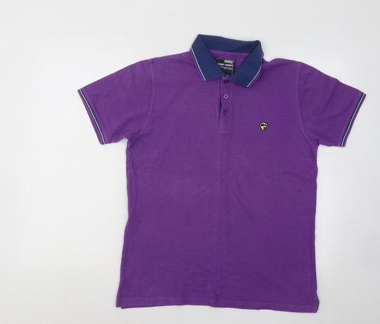 Easy Mens Purple Cotton Polo Size M Collared Button