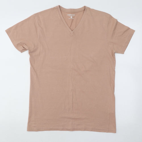 Cedar Wood State Mens Beige Cotton T-Shirt Size S V-Neck