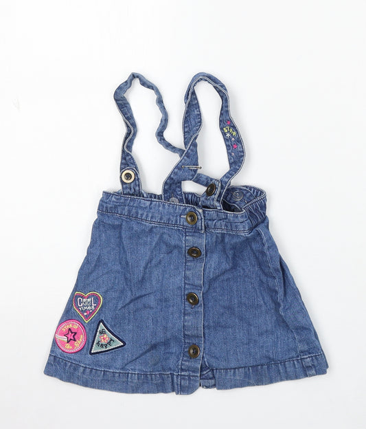 Dunnes Stores Girls Blue Floral Cotton Skater Skirt Size 2-3 Years Regular Button