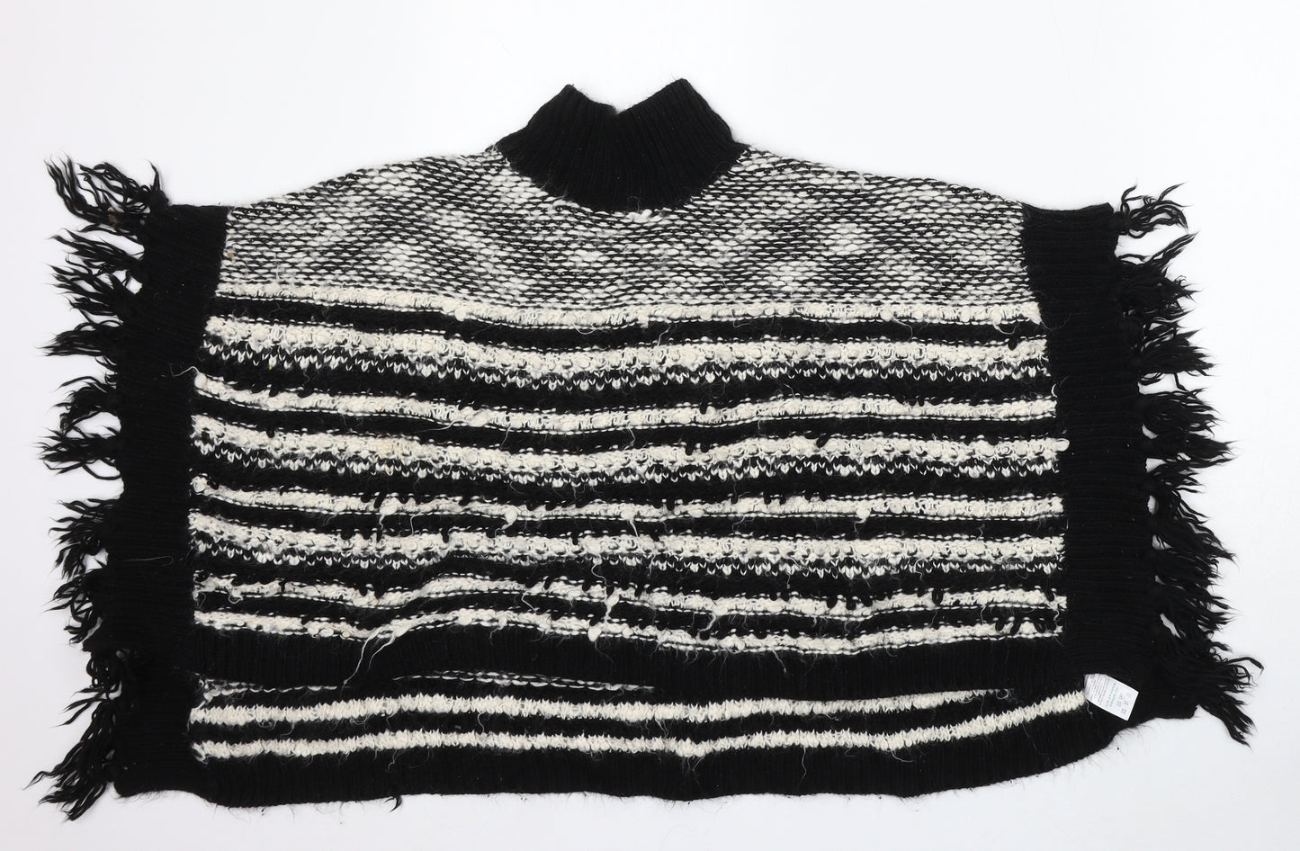 Matalan Girls Black Mock Neck Striped Acrylic Pullover Jumper Size 9 Years