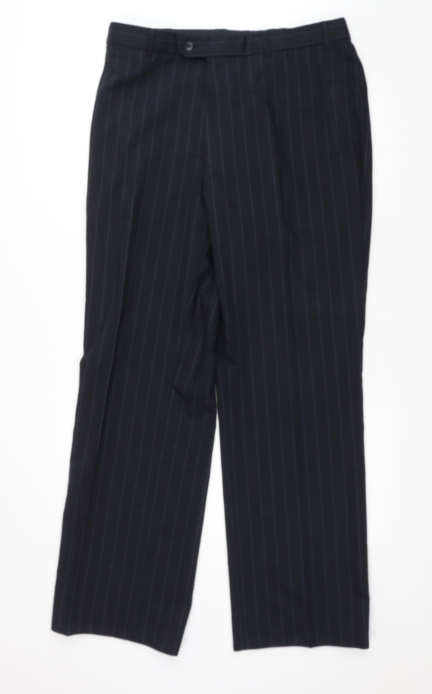 REMUS Mens Black Striped Polyester Dress Pants Trousers Size 34 L31 in Regular Zip