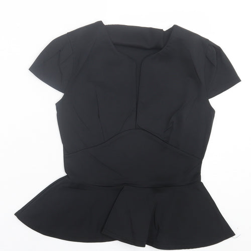 Club L Womens Black Polyester Basic T-Shirt Size 14 V-Neck