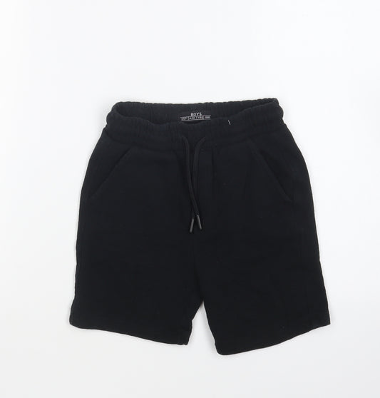 Matalan Boys Black Cotton Sweat Shorts Size 7 Years Regular Drawstring