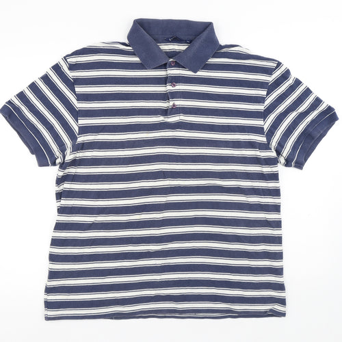 Easy Mens Blue Striped Cotton Polo Size XL Collared Button