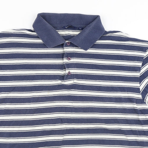 Easy Mens Blue Striped Cotton Polo Size XL Collared Button