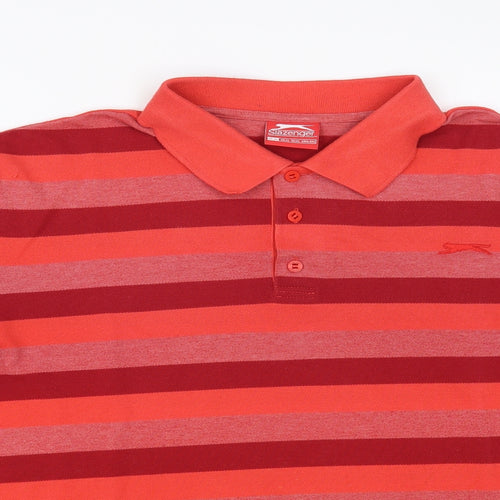 Slazenger Mens Red Striped Cotton Polo Size XL Collared Button