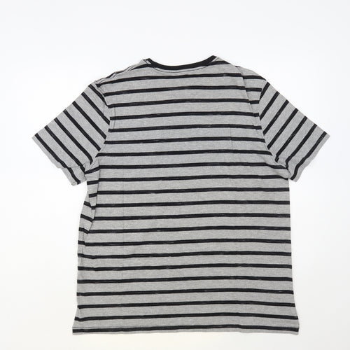 George Mens Grey Striped Cotton T-Shirt Size XL Crew Neck