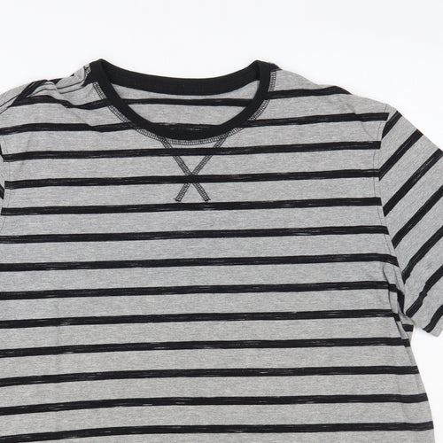 George Mens Grey Striped Cotton T-Shirt Size XL Crew Neck