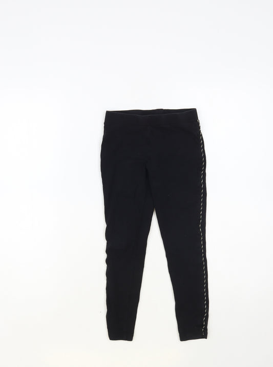 Matalan Girls Black Cotton Jogger Trousers Size 7 Years Regular Pullover - Side Stripe Leggings