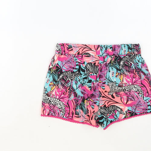 PEP&CO Girls Multicoloured Geometric Polyester Hot Pants Shorts Size 5-6 Years Regular Drawstring - Wild Animals Print