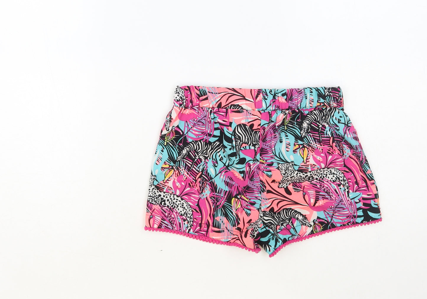 PEP&CO Girls Multicoloured Geometric Polyester Hot Pants Shorts Size 5-6 Years Regular Drawstring - Wild Animals Print