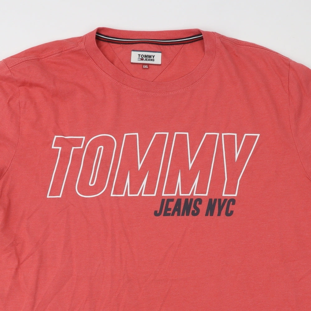 Tommy Hilfiger Mens Red Cotton T-Shirt Size 2XL Round Neck