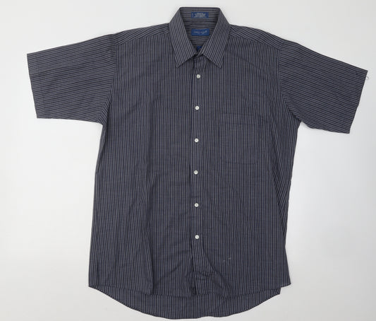 TownCraft Mens Blue Geometric Cotton Button-Up Size 16 Collared Button