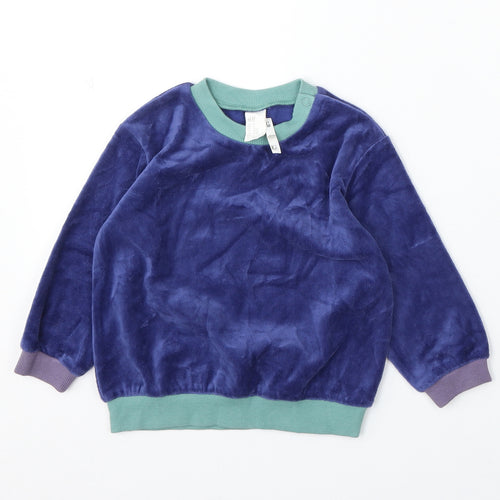 H&M Boys Blue Polyester Pullover Sweatshirt Size 2 Years Snap