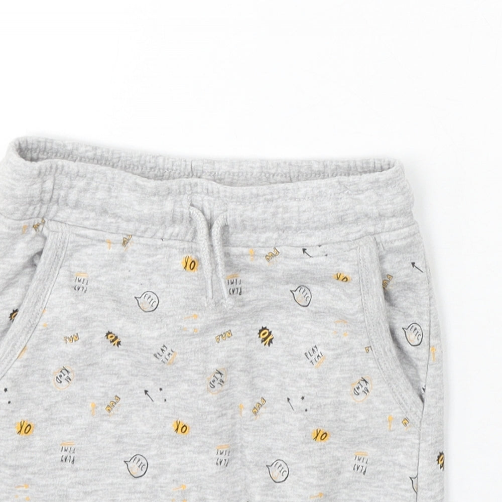 George Boys Grey Geometric Cotton Sweat Shorts Size 4-5 Years Regular Drawstring - Ok