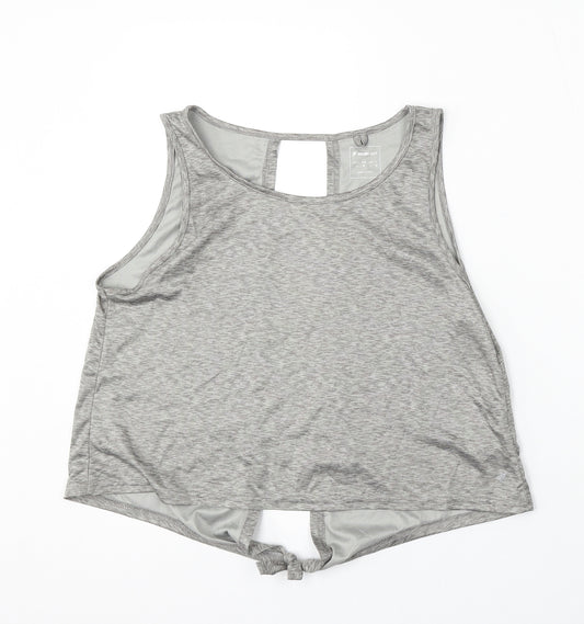 Workout Womens Grey Polyester Basic Tank Size 8 Round Neck
