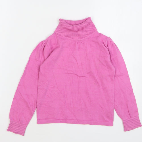 Marks and Spencer Girls Pink Roll Neck Cotton Pullover Jumper Size 5-6 Years Pullover