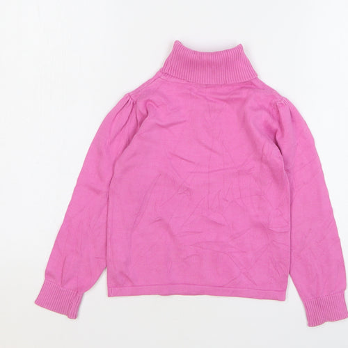 Marks and Spencer Girls Pink Roll Neck Cotton Pullover Jumper Size 5-6 Years Pullover