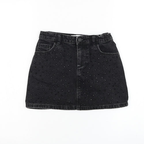 Primark Girls Black Cotton A-Line Skirt Size 8-9 Years Regular Zip