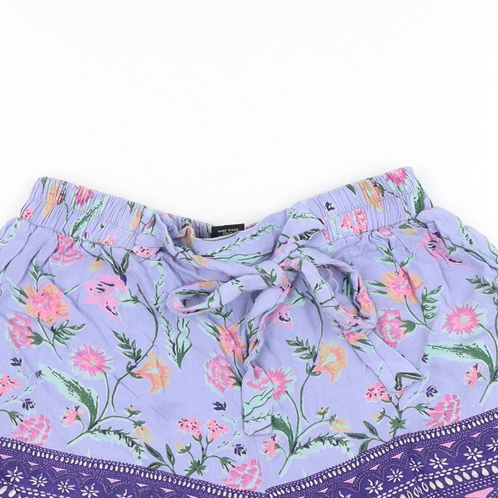 Angie Womens Purple Floral Polyester Hot Pants Shorts Size S L3 in Regular Drawstring