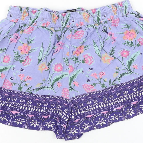 Angie Womens Purple Floral Polyester Hot Pants Shorts Size S L3 in Regular Drawstring