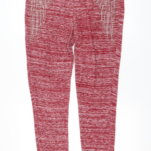 COTTON CLUB Womens Red Polyester Jogger Trousers Size XL L32 in Regular Drawstring