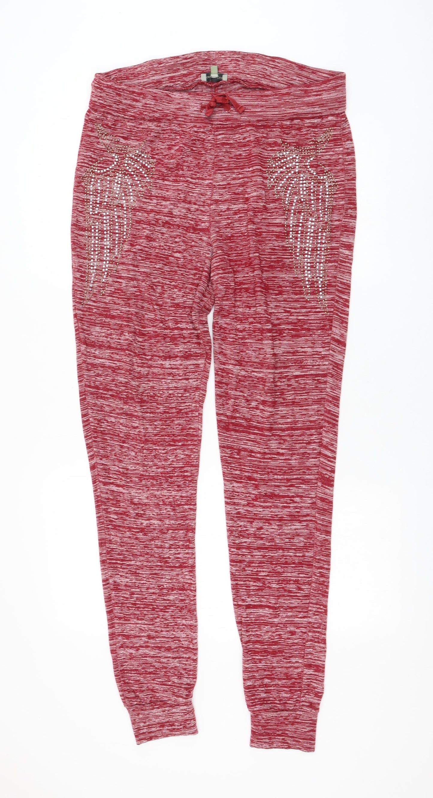 COTTON CLUB Womens Red Polyester Jogger Trousers Size XL L32 in Regular Drawstring