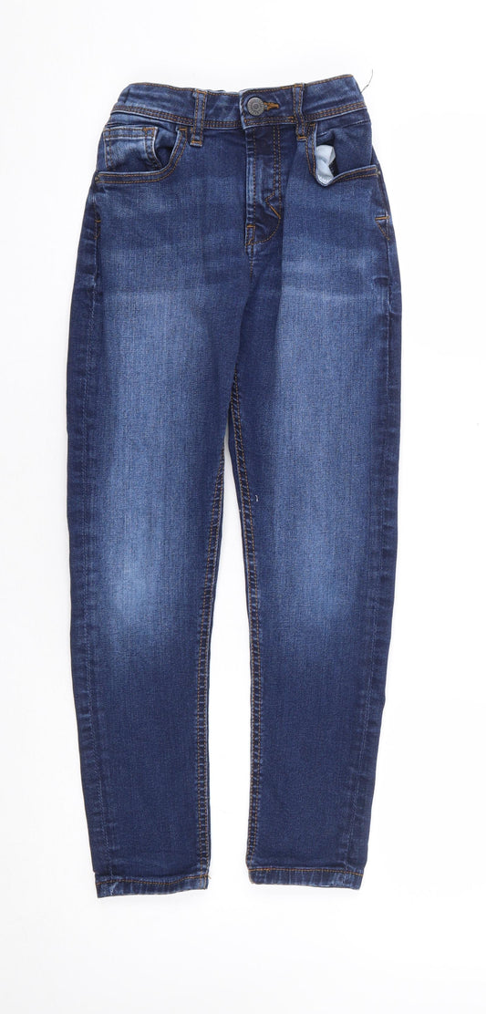 George Girls Blue Cotton Skinny Jeans Size 9-10 Years Regular Zip