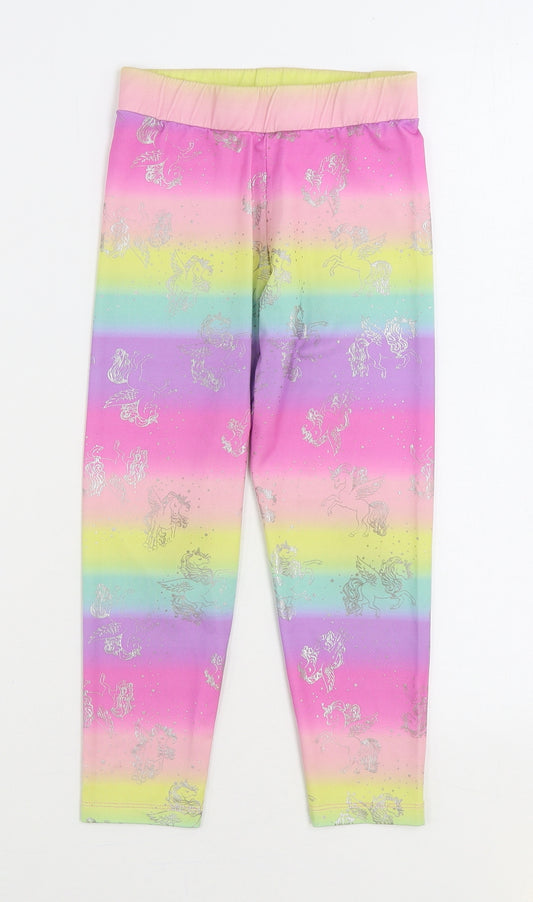 Preworn Girls Multicoloured Geometric Polyester Jogger Trousers Size 9-10 Years Regular Pullover - Unicorn