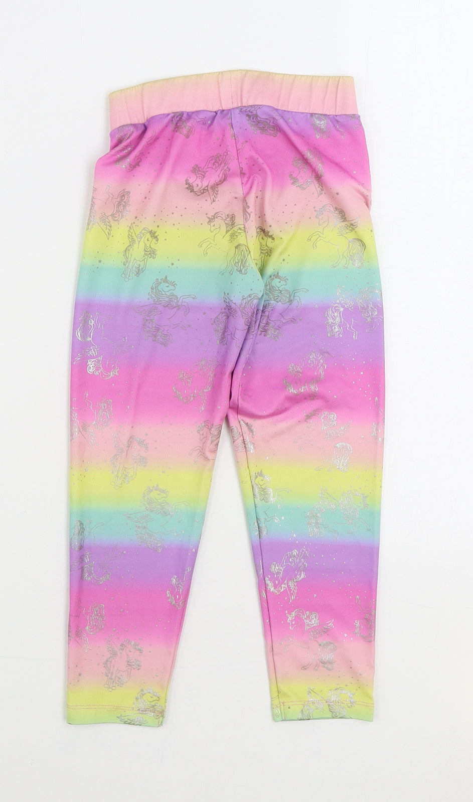 Preworn Girls Multicoloured Geometric Polyester Jogger Trousers Size 9-10 Years Regular Pullover - Unicorn