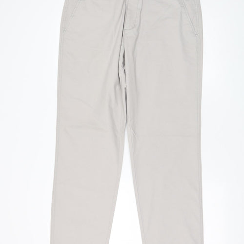George Mens Grey Cotton Chino Trousers Size 36 in L30 in Regular Zip