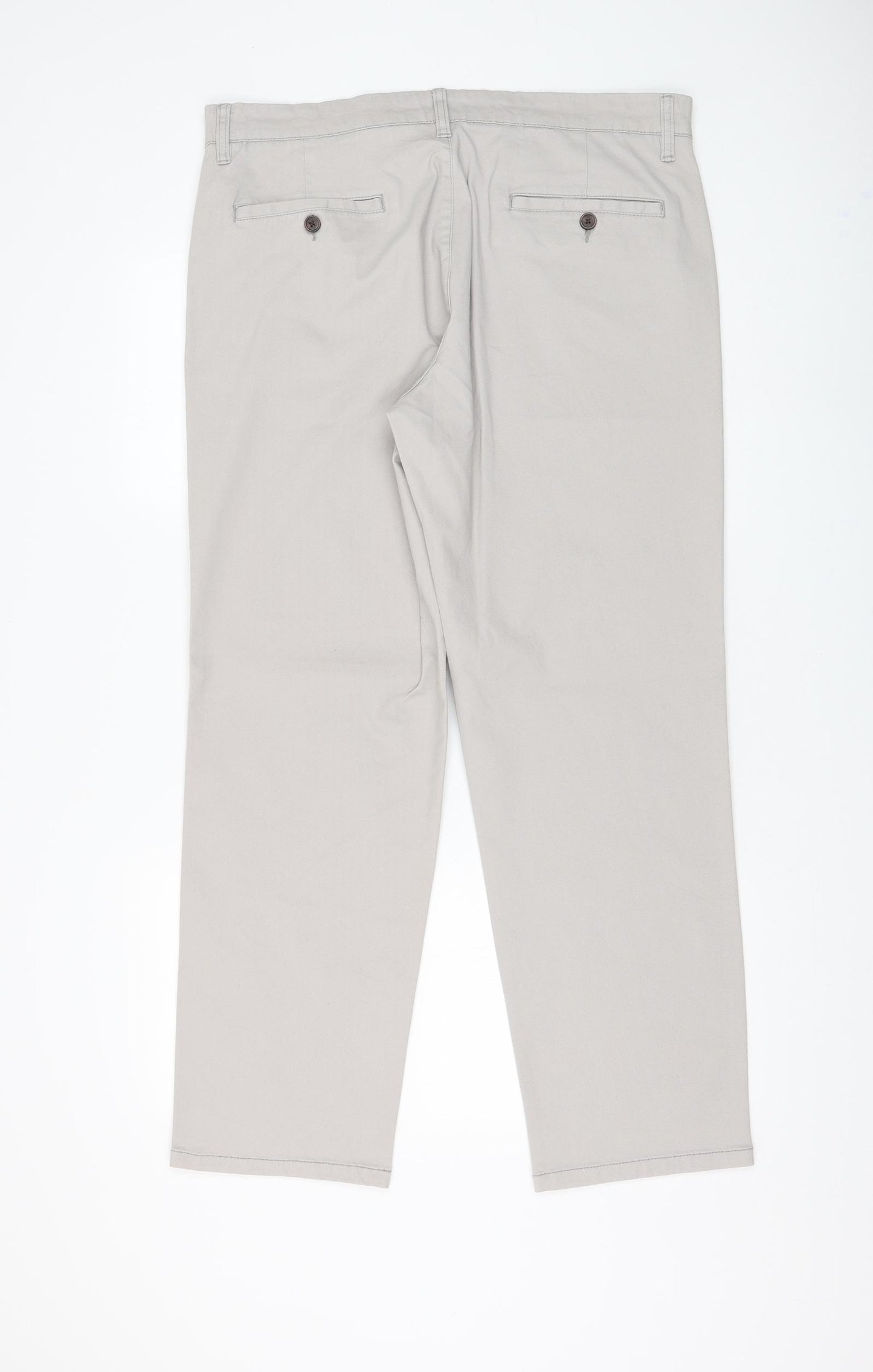 George Mens Grey Cotton Chino Trousers Size 36 in L30 in Regular Zip