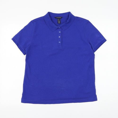 Lands' End Mens Blue Cotton Polo Size S Collared Button