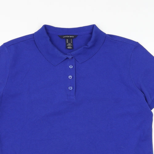 Lands' End Mens Blue Cotton Polo Size S Collared Button