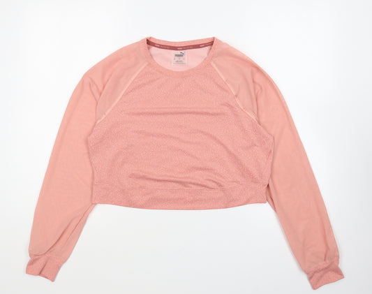 PUMA Womens Pink Geometric Polyester Basic T-Shirt Size XS Round Neck Pullover