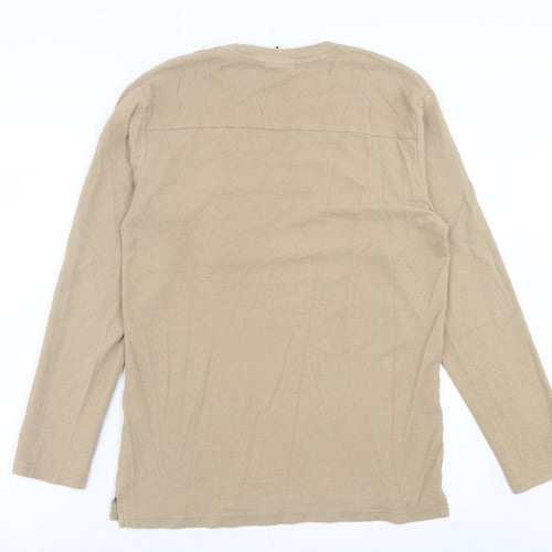 Zara Mens Brown Cotton T-Shirt Size L Crew Neck - Pocket Detail