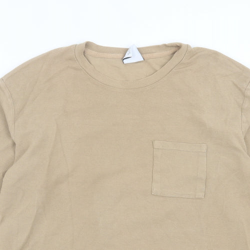 Zara Mens Brown Cotton T-Shirt Size L Crew Neck - Pocket Detail